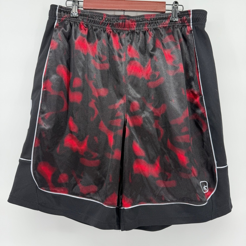 AND1 Basketball Dazzle Shorts Mens XL Black Red Camo Print Mesh Athletic Y2K